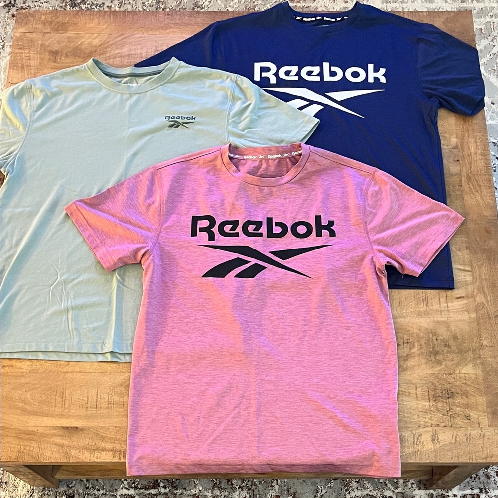 Size Small Reebok Lot of 3 T-Shirts in Blue, Pink, and Green